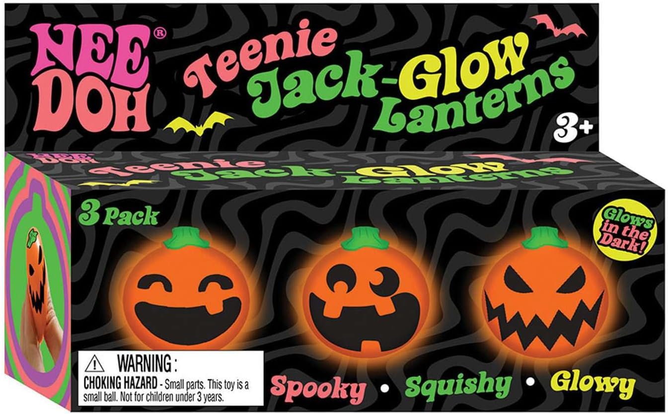 NeeDoh Teenie Jack-Glow Lanterns - 3pcs Halloween Fidget Toy Set For Kids, Nee Doh Stress Balls, Squishy Fidgets, Squidgy Sensory Toys For Anxiety, Safe & Non-Toxic Dough Texture, Age 3 Year Olds +