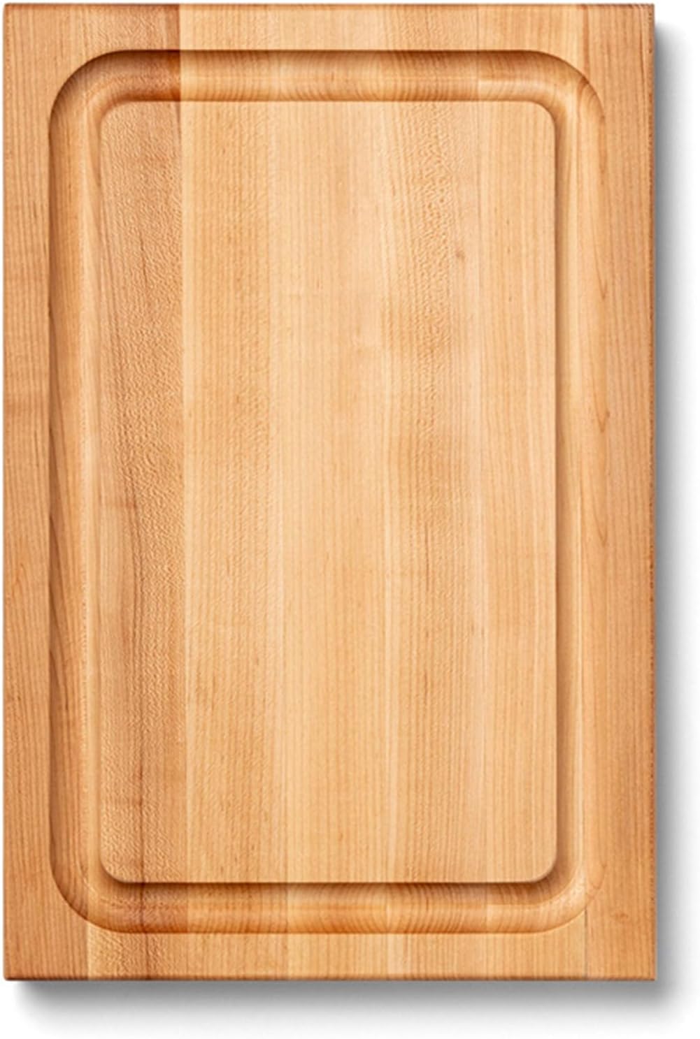 John Boos BBQ Series Rectangular Wooden Maple Cutting Board 18”x12” – 1.5” Thick, 8-lb Reversible Butcher Block with Juice Groove, Edge-Grain & Finger Grips– Made in the USA