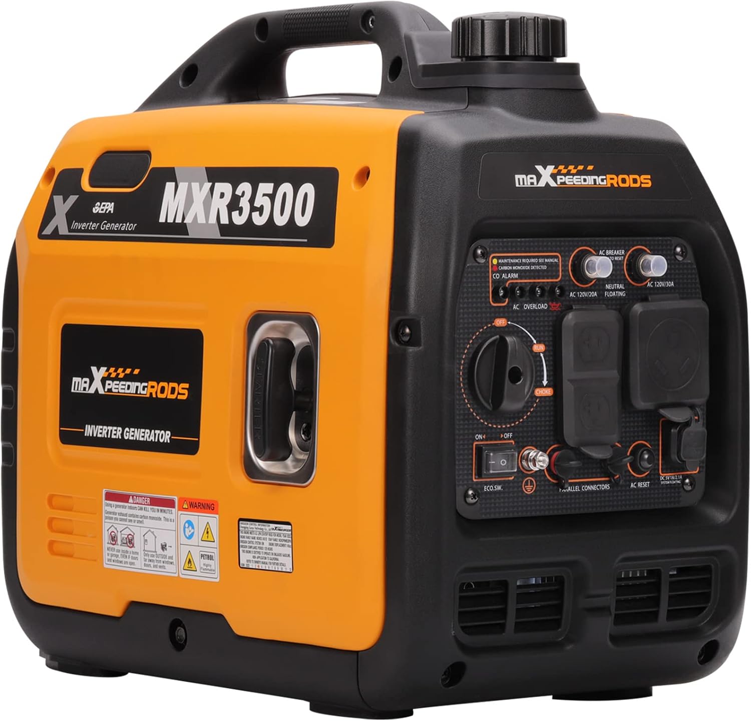 MaXpeedingrods 3500 Watt Portable Inverter Generator Gas Powered, EPA Compliant, Compact and Lightweight for Home Backup Power, Outdoor Camping, RV and Trailer