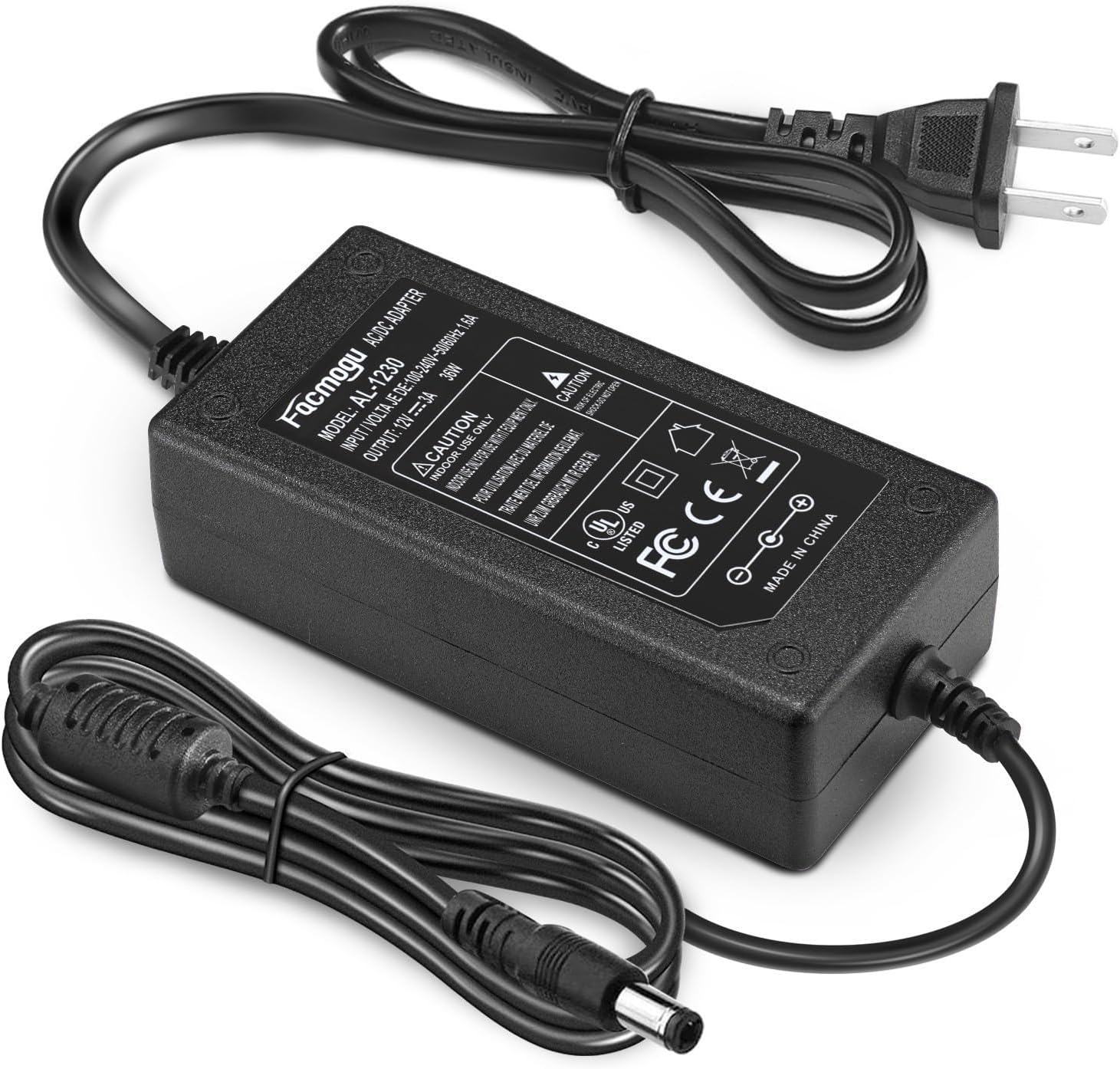 Facmogu DC 12V 3A Power Adapter, 100-240V AC to DC 12V 3A 36W Power Suppy with Barrel Connector 5.5x2.5mm & 5.5x2.1mm, 12 Volt 3 Amp Desktop Adpater 12V Switching Transformer AC/DC Power Converter