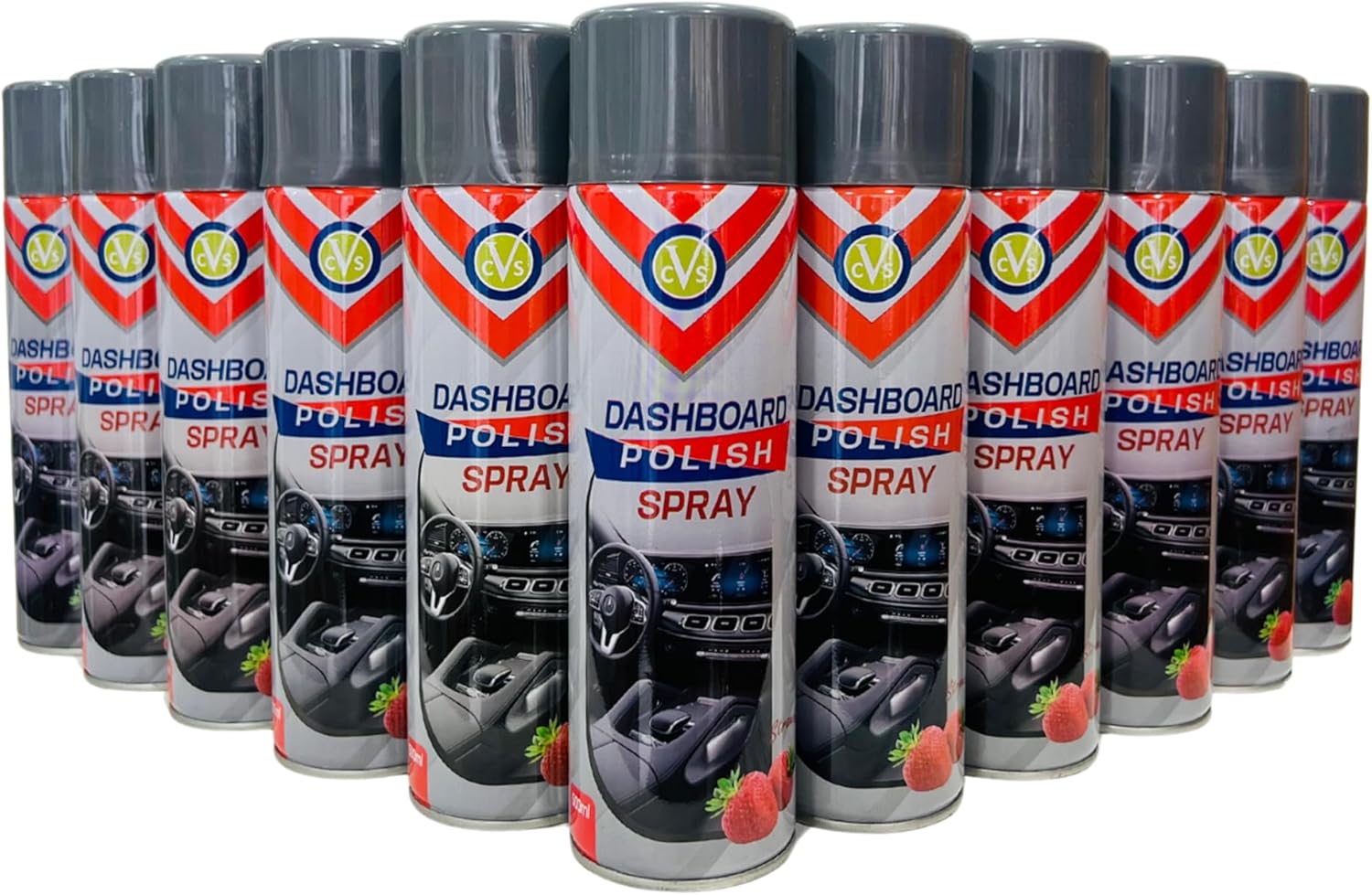 CVS Dashboard Shine Silicone Spray: Cleans, Shines & Protects Car Interior Trim | Restores Luster | Car Interior Cleaner - Removes Dirt, Dust & Residue | Scented - 500ML (STRAWBERRY, Pack of 12)