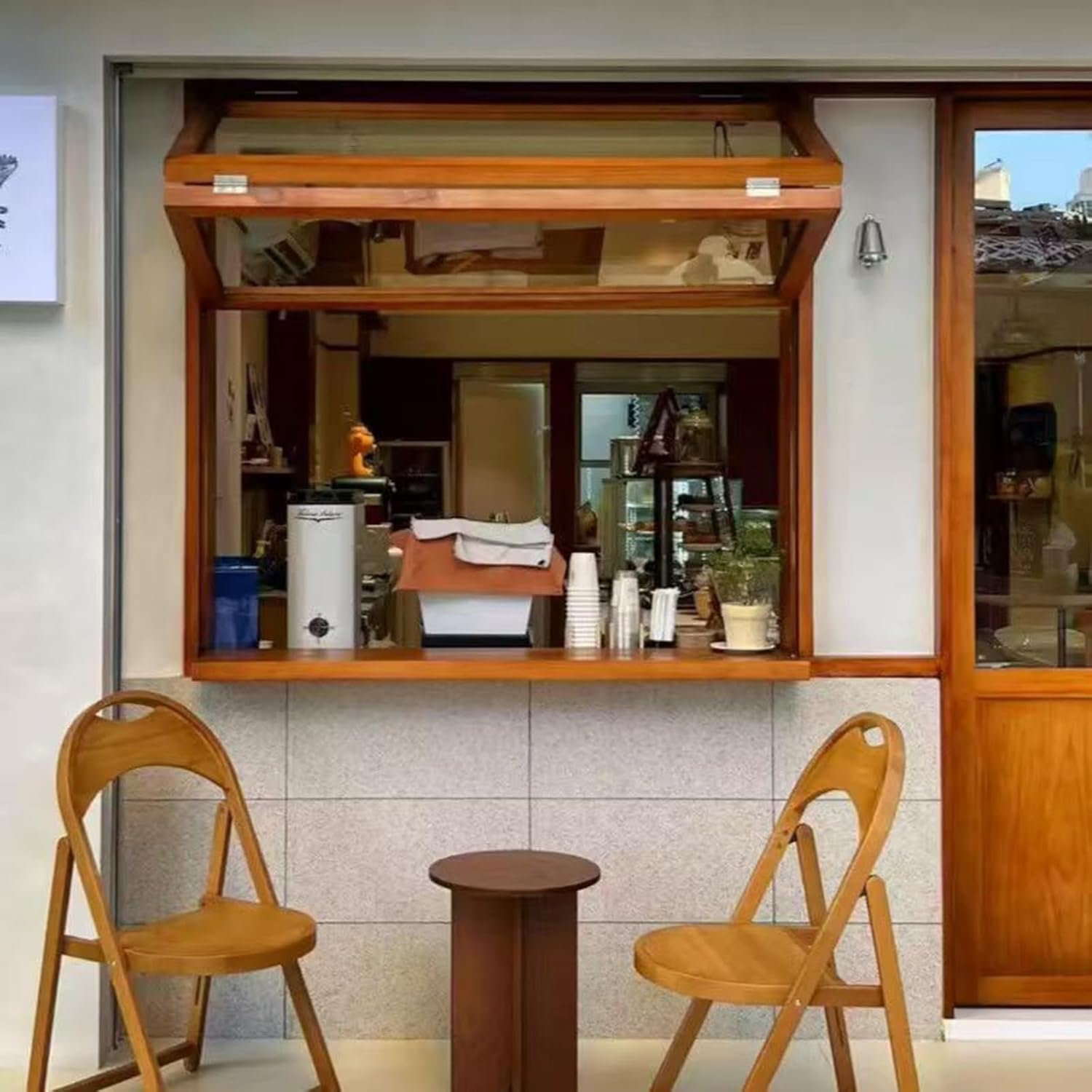 Aluminum Alloy Folding Sliding Window for Food Truck & Coffee Shop, 110x80cm, Brown - Durable Concession Window, Ideal for Outdoor Use, Easy Installation