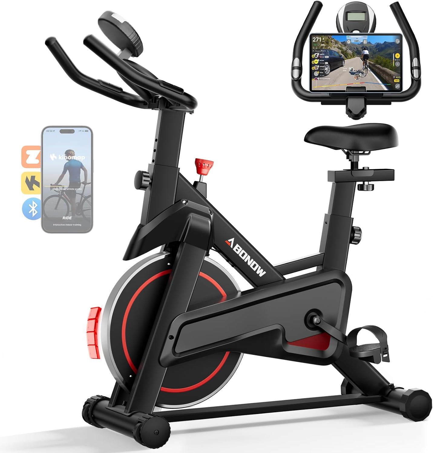 Abonow Exercise Bike, Low Noise Stationary Bikes for Home, Adjustable Brake Pad Indoor Cycling Bike, 300lbs Capacity Compact Workout Bike with Tablet Mount & Comfortable Padded Seat