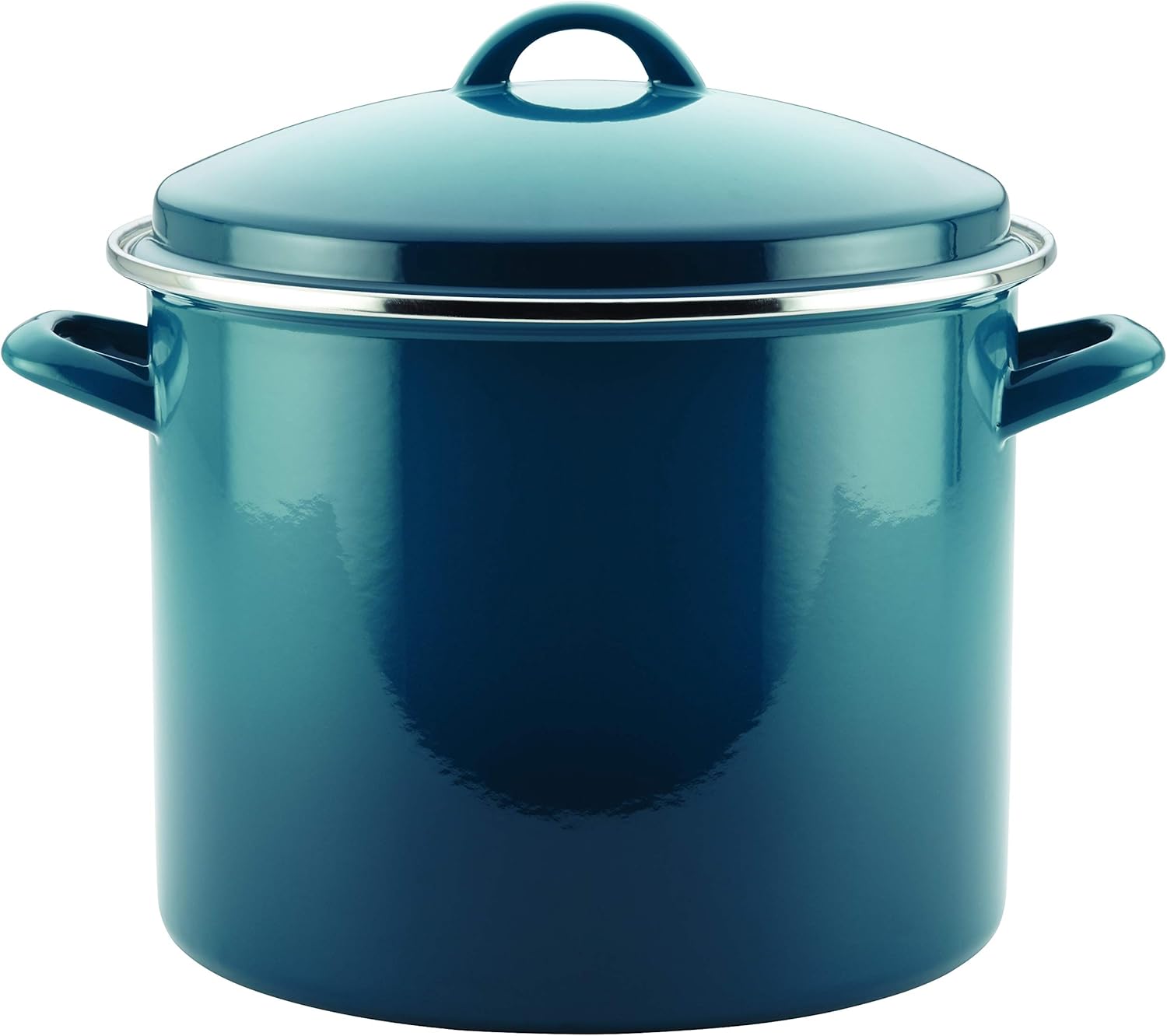 Rachael Ray Enamel on Steel Stock Pot/Stockpot with Lid, 12 Quart, Marine Blue