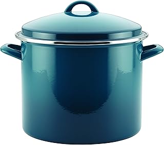 Rachael Ray Enamel on Steel Stock Pot/Stockpot with Lid, 12 Quart, Marine Blue