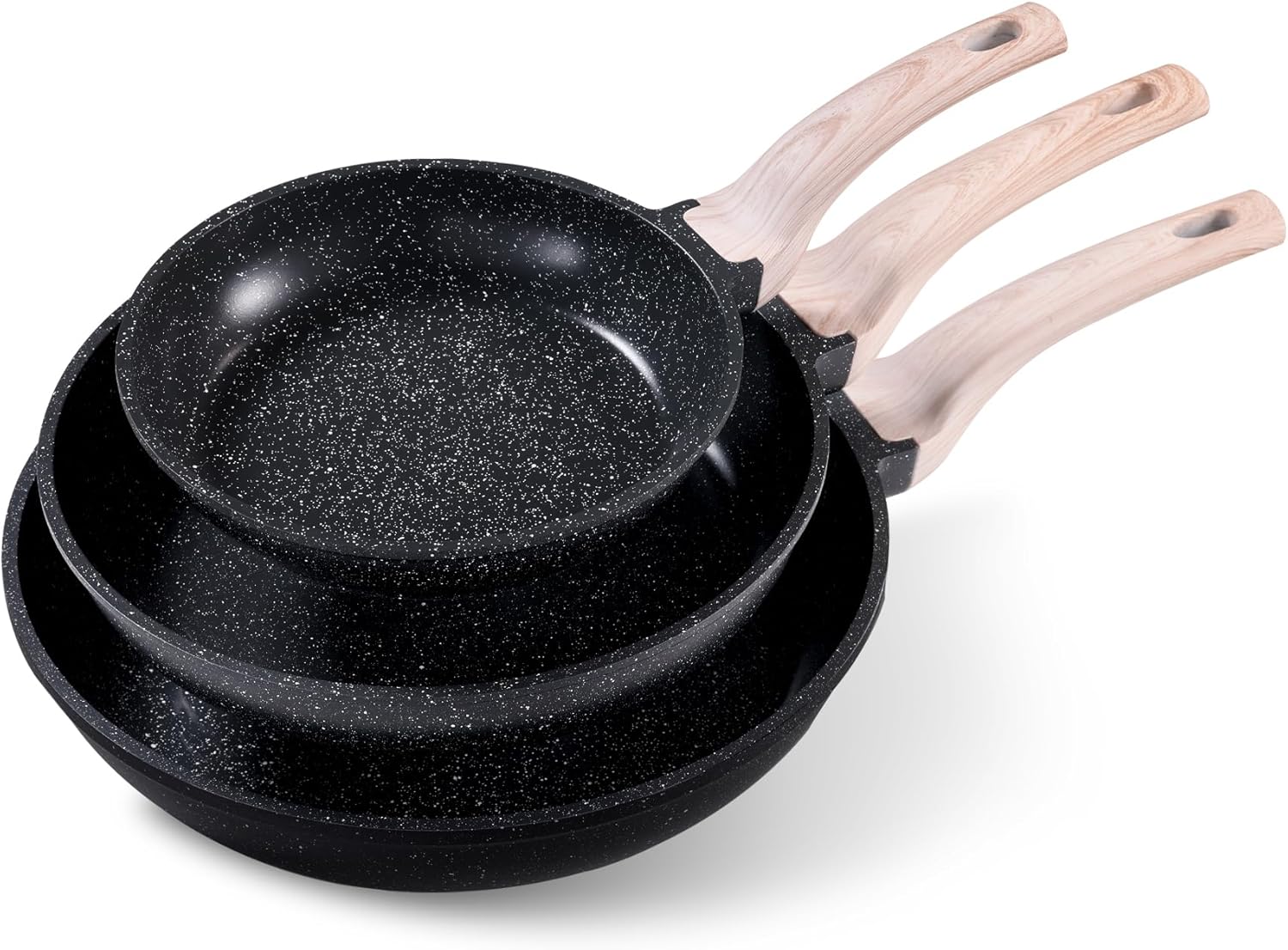 CAROTE Non Stick Frying Pans,Nonstick Granite Fry Pan Egg Pan Omelet Pans, Stone Cookware Chef's Pan, PFOA Free, Black Granite, 8"+10"+12”