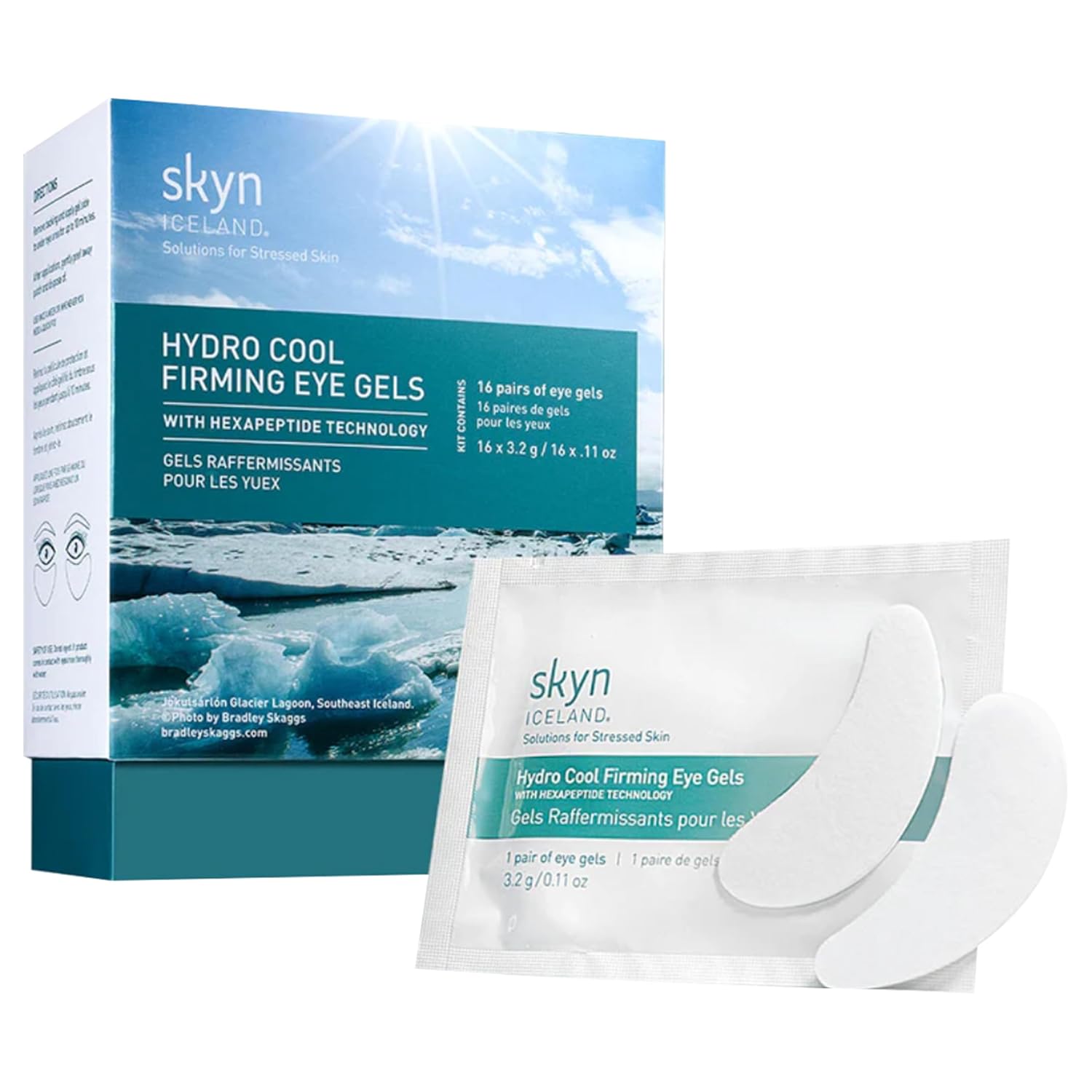 Skyn ICELAND Hydro Cool Firming Under Eye Patches, Instant Cooling for Puffy, Tired Eyes with Peptides and Coenzyme Q10, 10 Minute Treatment, Vegan, All Skin Types, 16 Pairs