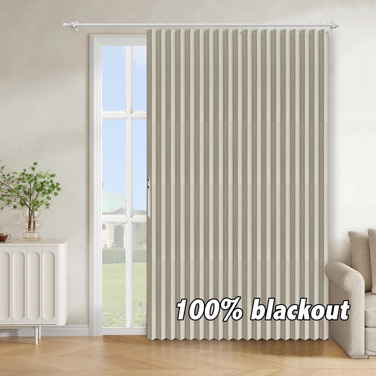 AJAZZ 100% Blackout Doorway Curtains Accordion Doors for Doorway Curtains Applicable Patio Door Curtain Sliding Door Curtains Sliding Door Blinds Closet Curtains(Cream White 98" W x 78" L) 1 Panel