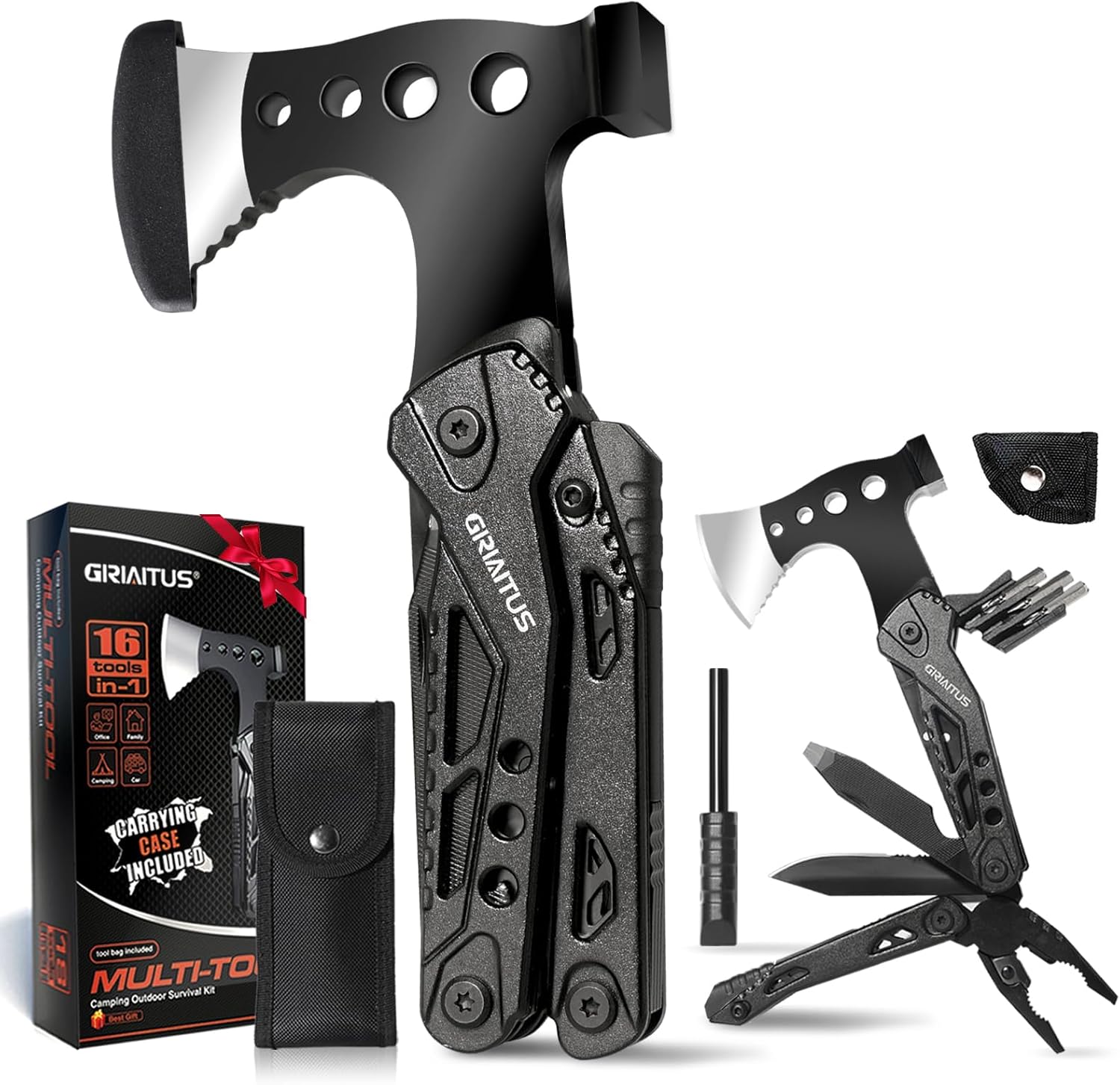 Camping Accessories Multi Tool Gifts for Men Dad 16in1 Multitool Survival Gear with Hammer Pliers Saw Screwdrivers Bottle Opener Whistle Mens Gifts Father's Day Gifts from Daughter Son