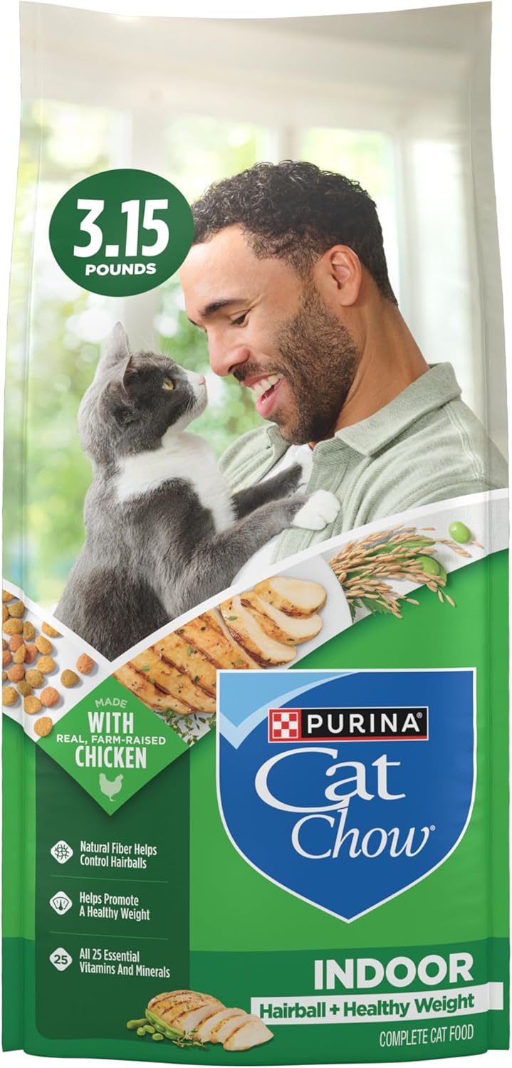 Purina Cat Chow Indoor Healthy Weight and Hairball Dry Cat Food With Chicken - (Pack of 4) 3.15 lb. Bags