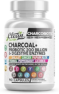 Clean Nutra Activated Charcoal Capsules Shilajit 5000mg Pills Probiotic 200 Billion + Digestive Enzymes for Digestive Health with Peppermint Fennel Licorice Papain Ginger Turmeric | Gut Health