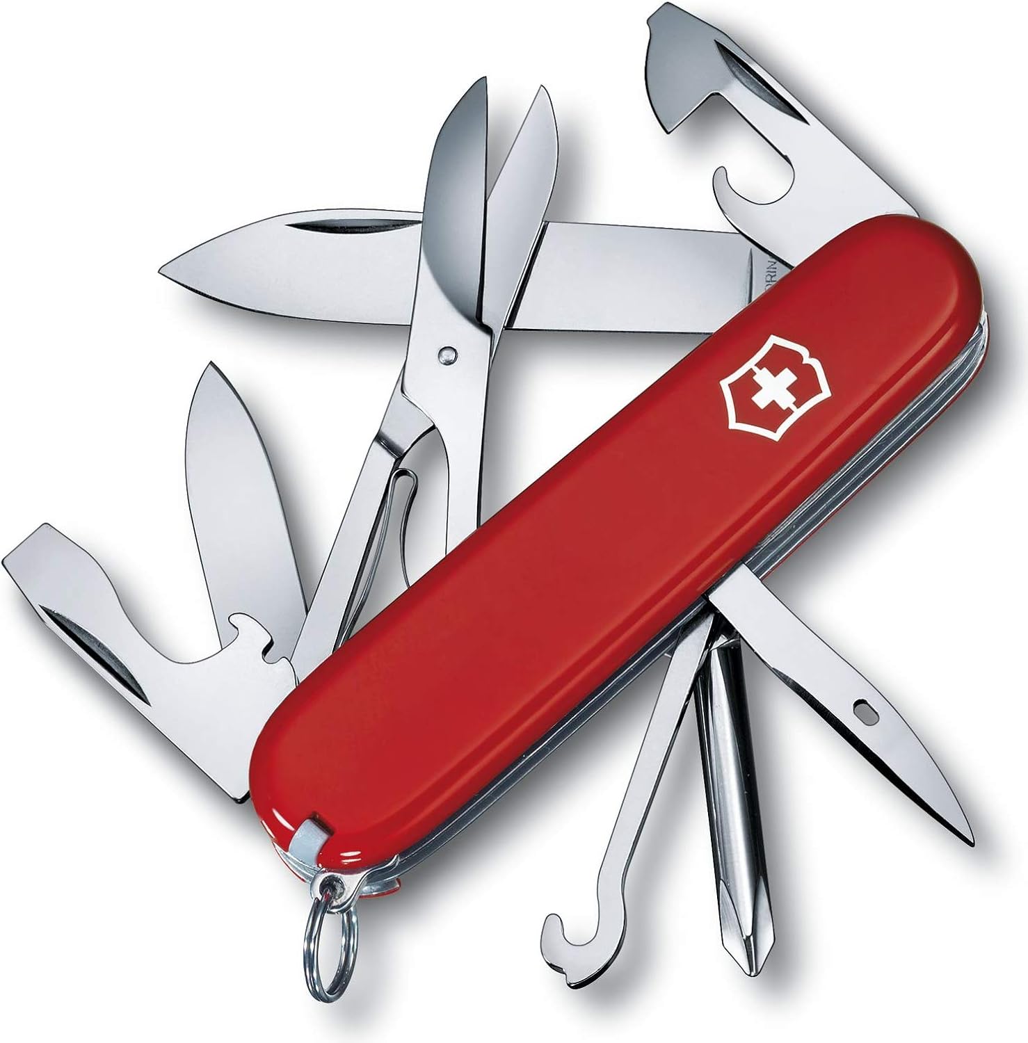 Victorinox Super Tinker, Swiss Army Knife, Medium, Multi Tool, 14 Functions, Blade, Bottle Opener, Red, Blister