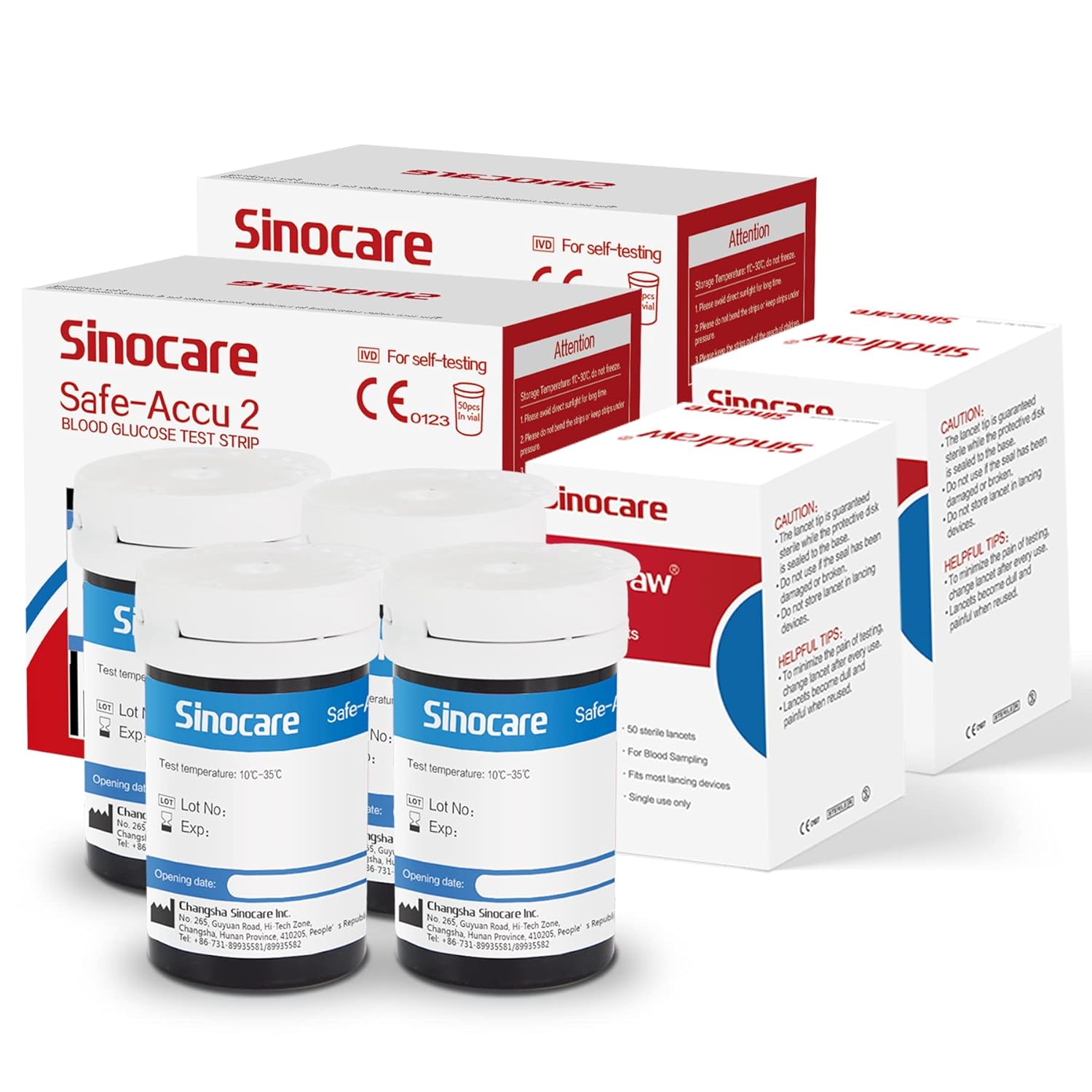 Sinocare (Safe Accu2) Blood Sugar Test Strips, 100pcs Blood Glucose Test Strips & 100pcs Twist Lans., Blood Test Strip for Safe Accu2 Blood Glucose Monitor (Safe Accu2 Strips- 100)