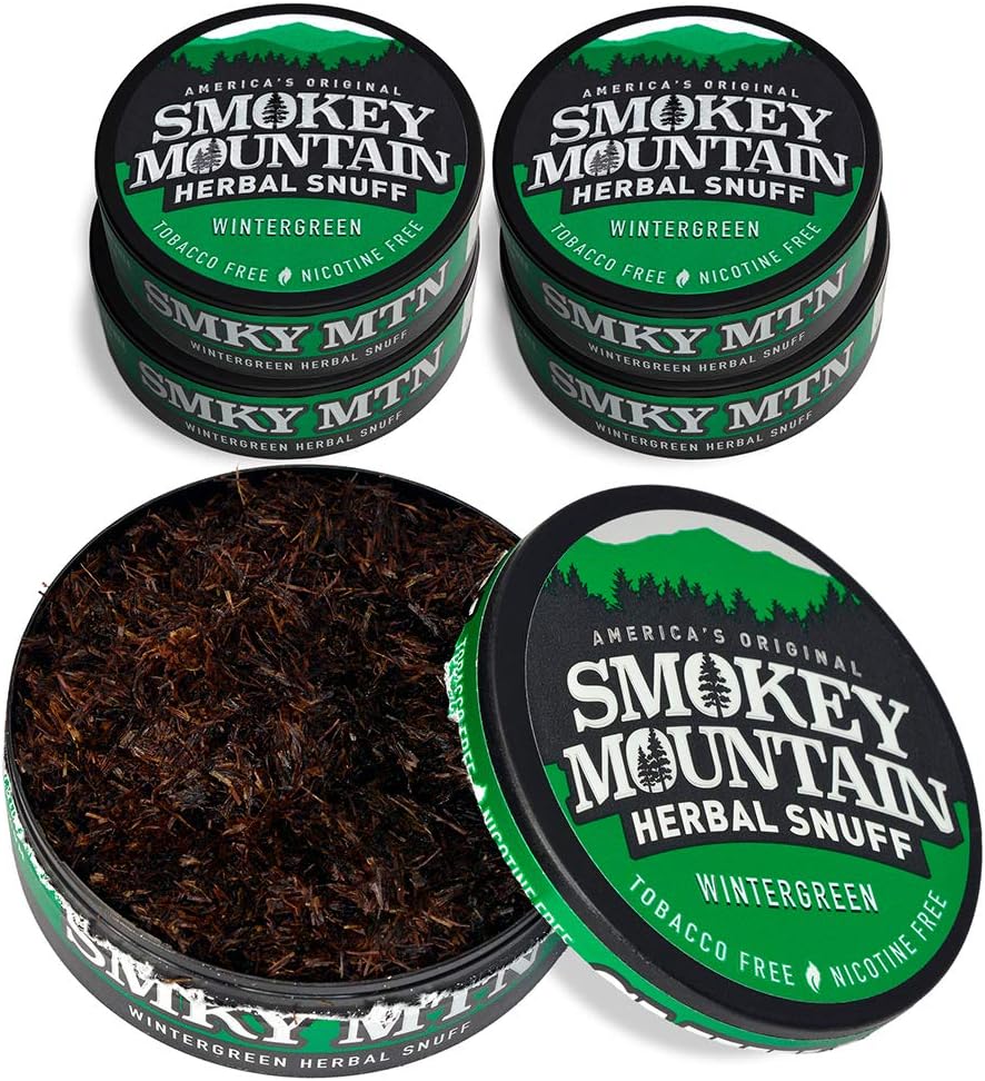 Smokey Mountain Herbal Long Cut – Wintergreen – 5 Can Box - Tobacco Free and Nicotine Free Snuff