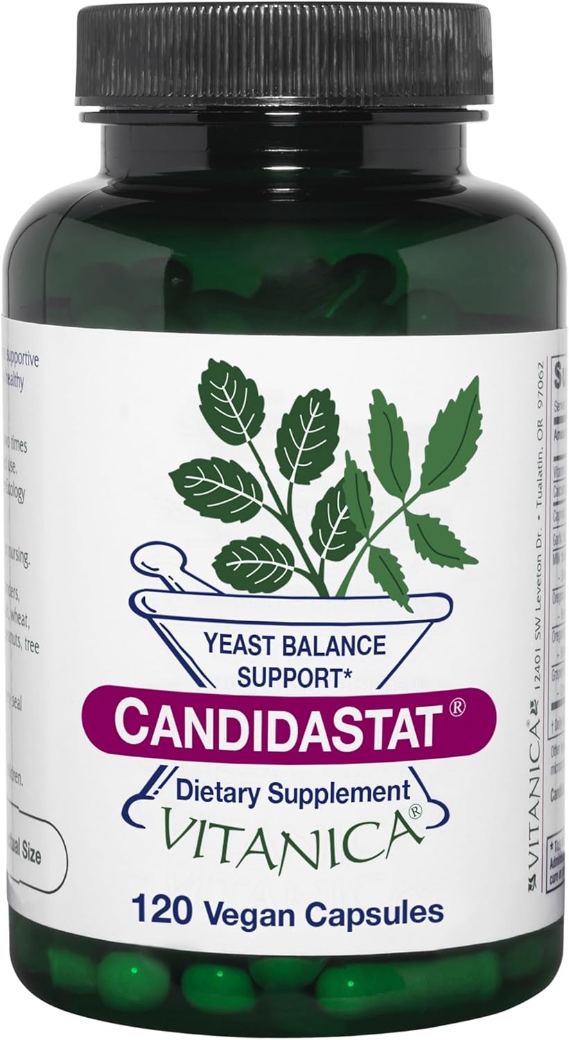 Vitanica Candidastat, Yeast Balance Supplement and Support, Vegan, 120 Capsules