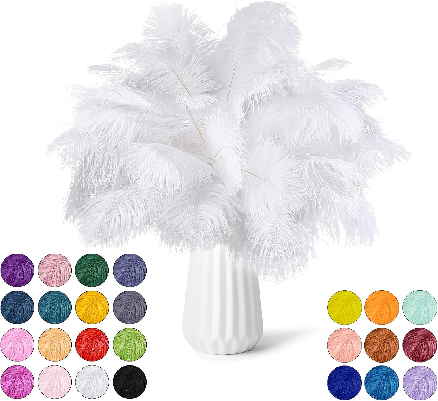 30pcs White Ostrich Feathers Natural Bulk 8-10inch(20-25cm) Vase Craft Wedding Home Party Centerpieces Christmas Day Decoration