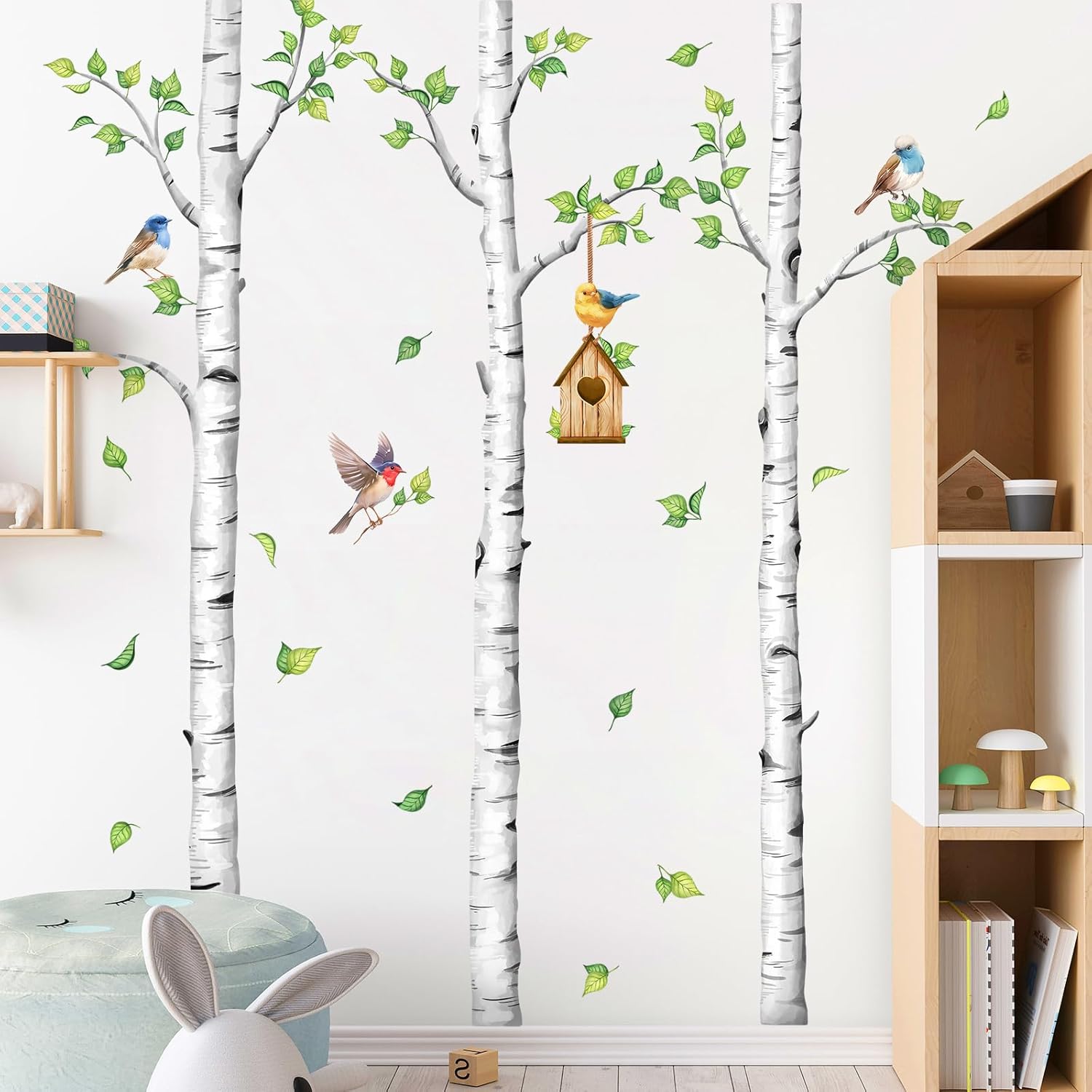 Large Birch Tree Wall Decals, White Realistic Tree Wall Stickers Peel and Stick Wall Decal Waterproof Wall Art Sticker for Aisle Bedroom Office Sofa TV Backdrop Home Decor (H: 67.3 in)