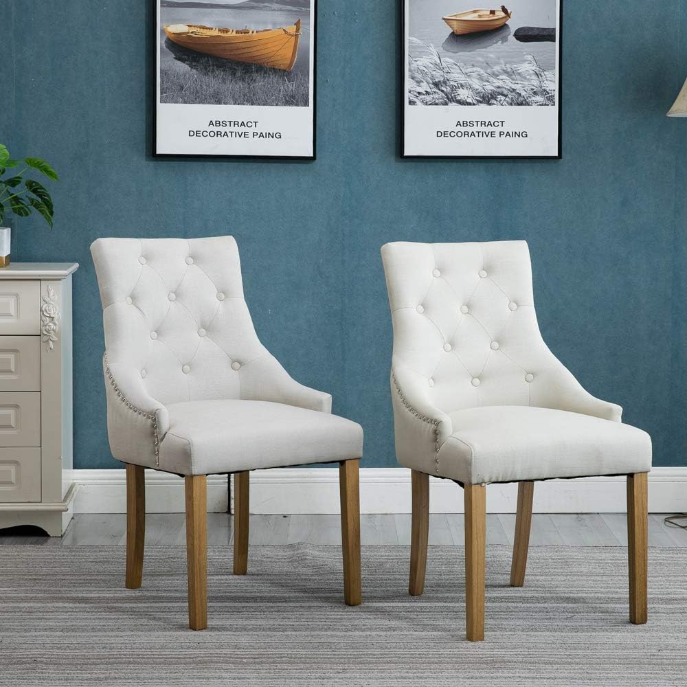Dining Chair with Arms Modern Tufted Upholstered Accent Chair Leisure Padded Chairs with Solid Wooden Legs and Nailed Trim,Set of 2