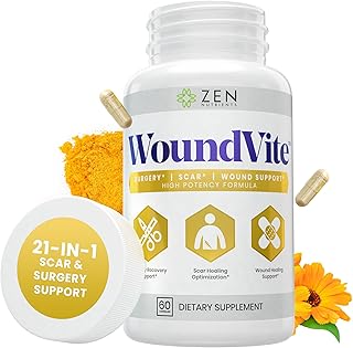 Zen Nutrients WoundVite Pre & Post Surgery Support, Scar & Wound Care, Scar Treatment, Plastic & General Surgery, Heal Faster & Aids in Recovery Time w/ Bromelain, Turmeric & Arnica - 60 Vegan Caps