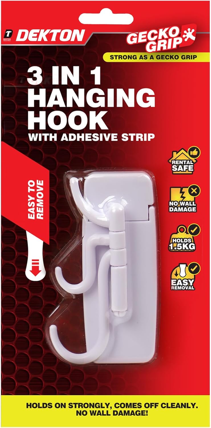 DEKTON Geckogrip Multihook-Multi-Purpose Wall Hook| Strong Adhesive for Secure Hold| Holds Multiple Items| Sleek Design| Ideal for Home, Office, Bathroom| Reusable & Residue-Free| Reliable Storage