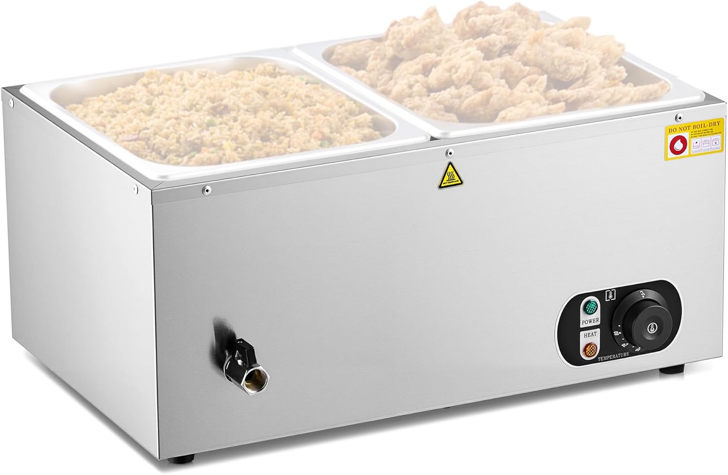 WILPREP Single-Well Commercial Food Warmer, Electric Warmer for Food with Drain Valve Adjustable Temp. & Automatic Shutoff, Stainless Steel Food Heating Unit for Buffet Food Truck Hotel Catering More