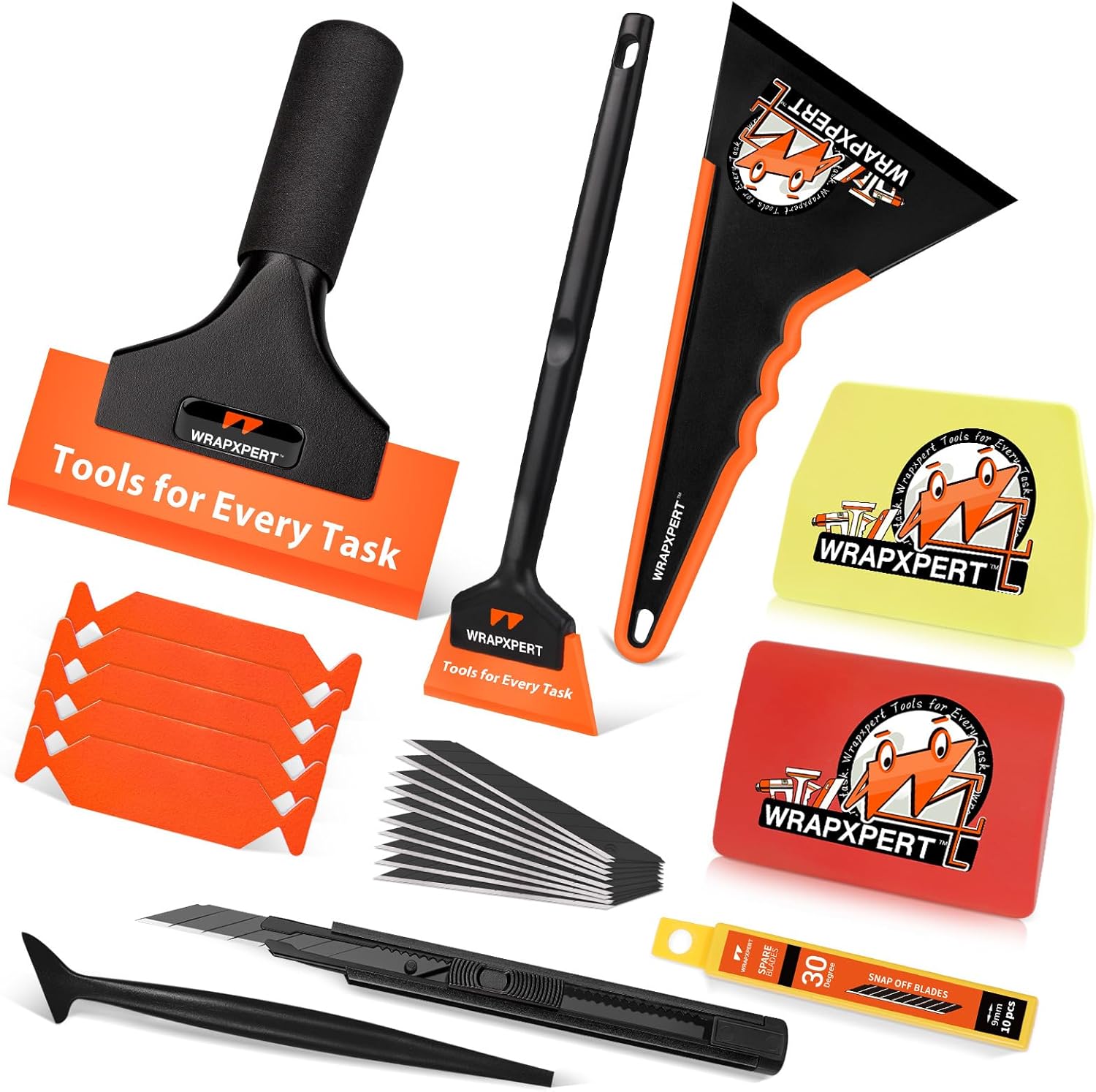 WRAPXPERT Window Tint Tool Vinyl Wrap Tools Small Tinting Squeegee, Vinyl Wrap Squeegee with Felt Buffers, Utility Knife, for Side/Quarter Window Tint Applying, Car Wrapping/PPF Installation