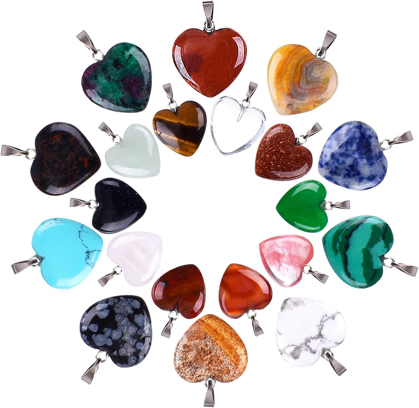 Outus 20 Pieces Heart Shape Pendants Crystal Stone Charms for Jewelry Making Chakra Beads DIY Crystal Pendants, 2 Different Sizes, Assorted Color