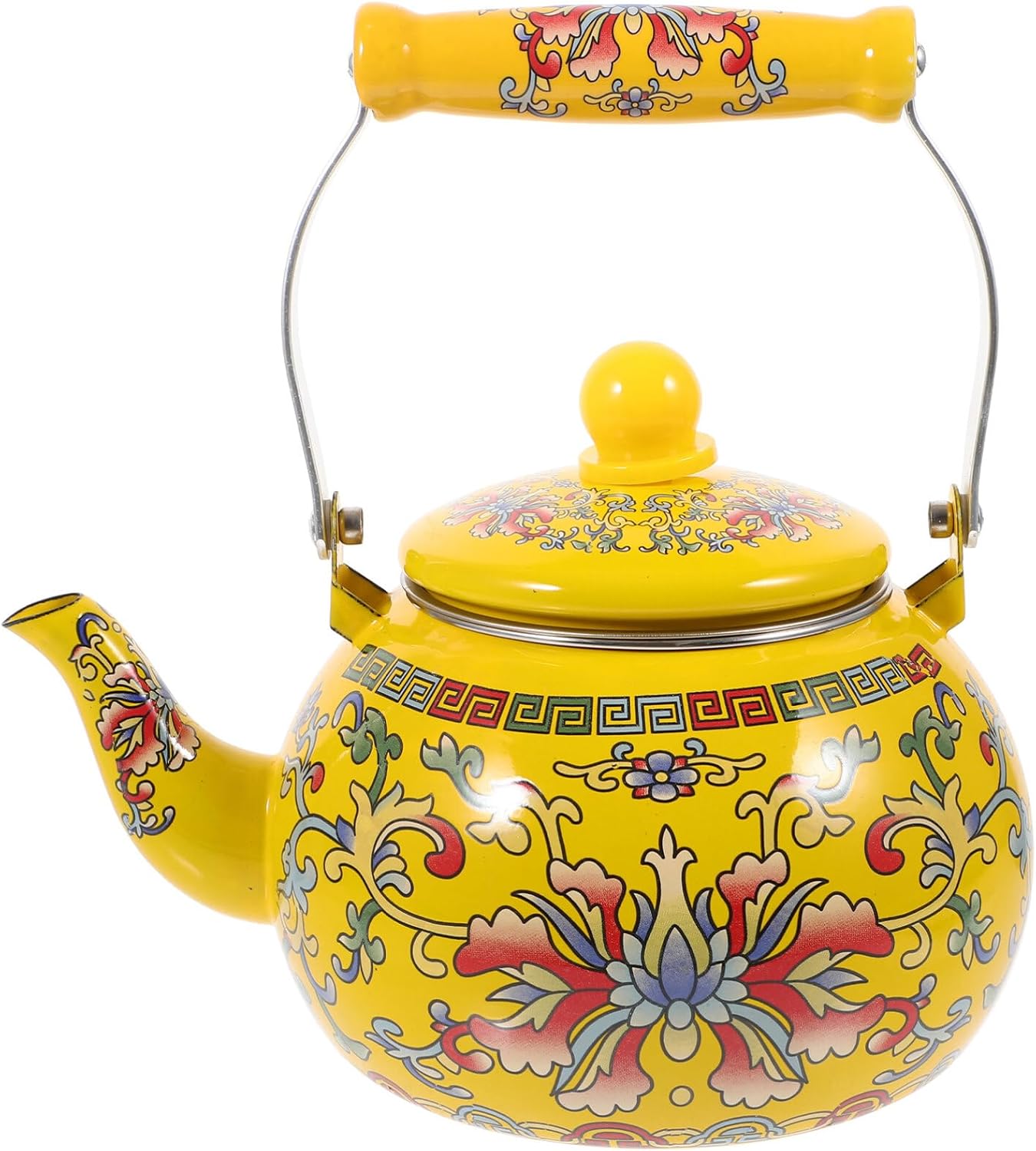 Kichvoe Enamel Tea Kettle Vintage Floral Teakettle Enamel On Steel Teapot with Cool Touch Porcelain Handle for Stovetop，No Whistling-2.2L