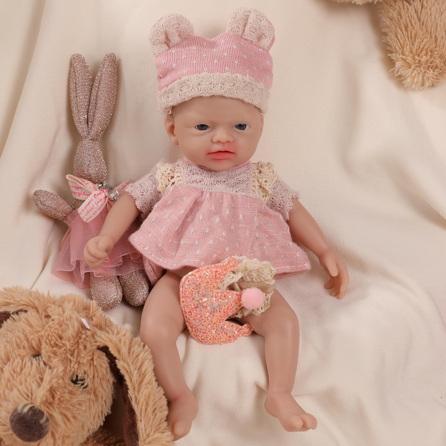 IVITA Full Body Silicone Reborn Baby Doll Newborn Baby Doll Open Mouth Soft Silicone Doll Girl (7inch)