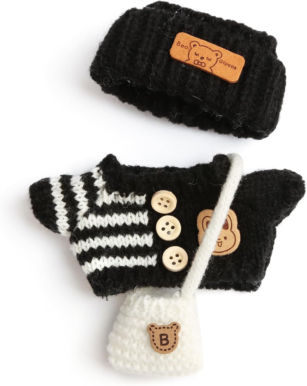 Cute Clothes Set for 17cm Doll – Chic Style Doll Outfit with Black Sweater, White Bag, and Hat – Kawaii Doll Clothes Accessories for Collectors & Fans