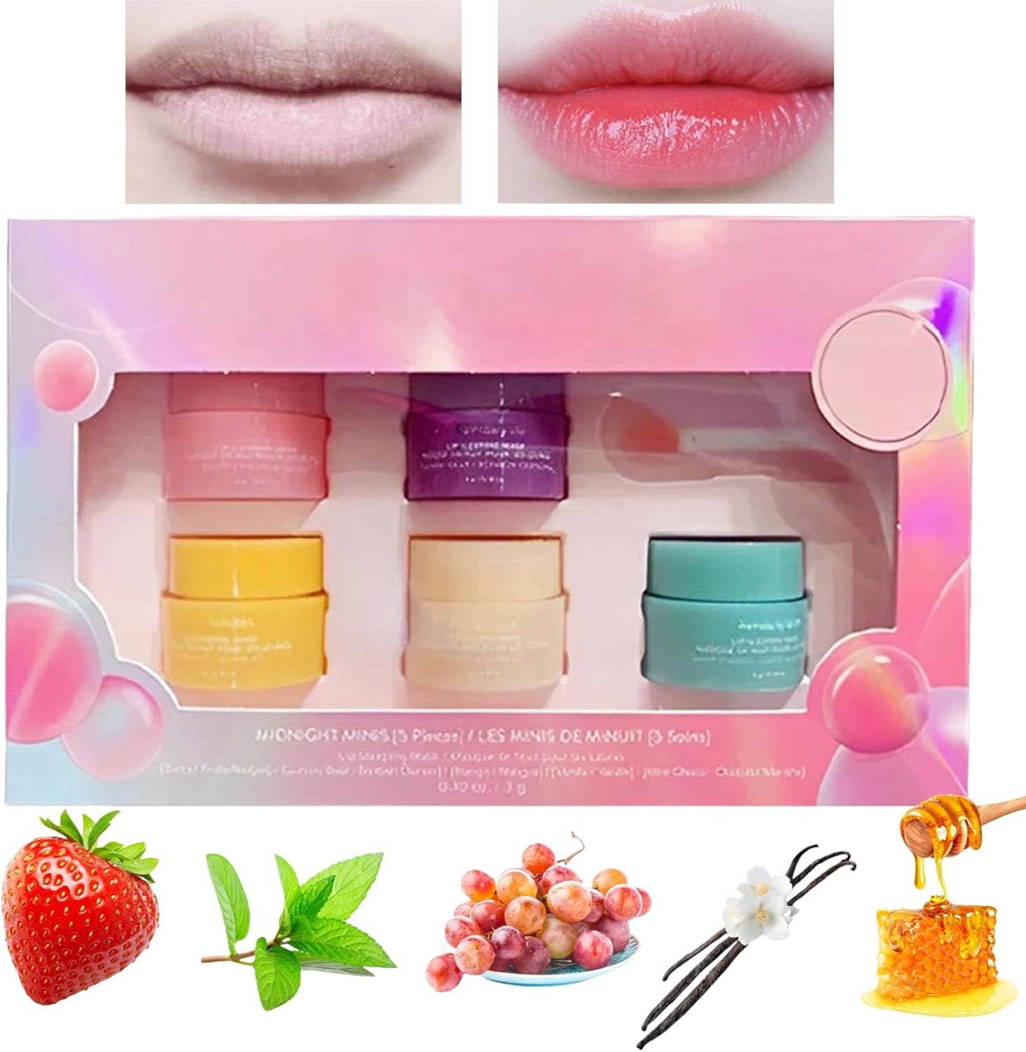 Lip Sleeping Mask Set - 5PCS Mini Day and Night Repair Balm for Dry Lips - Hydrating Overnight Lip Care, 3g Each