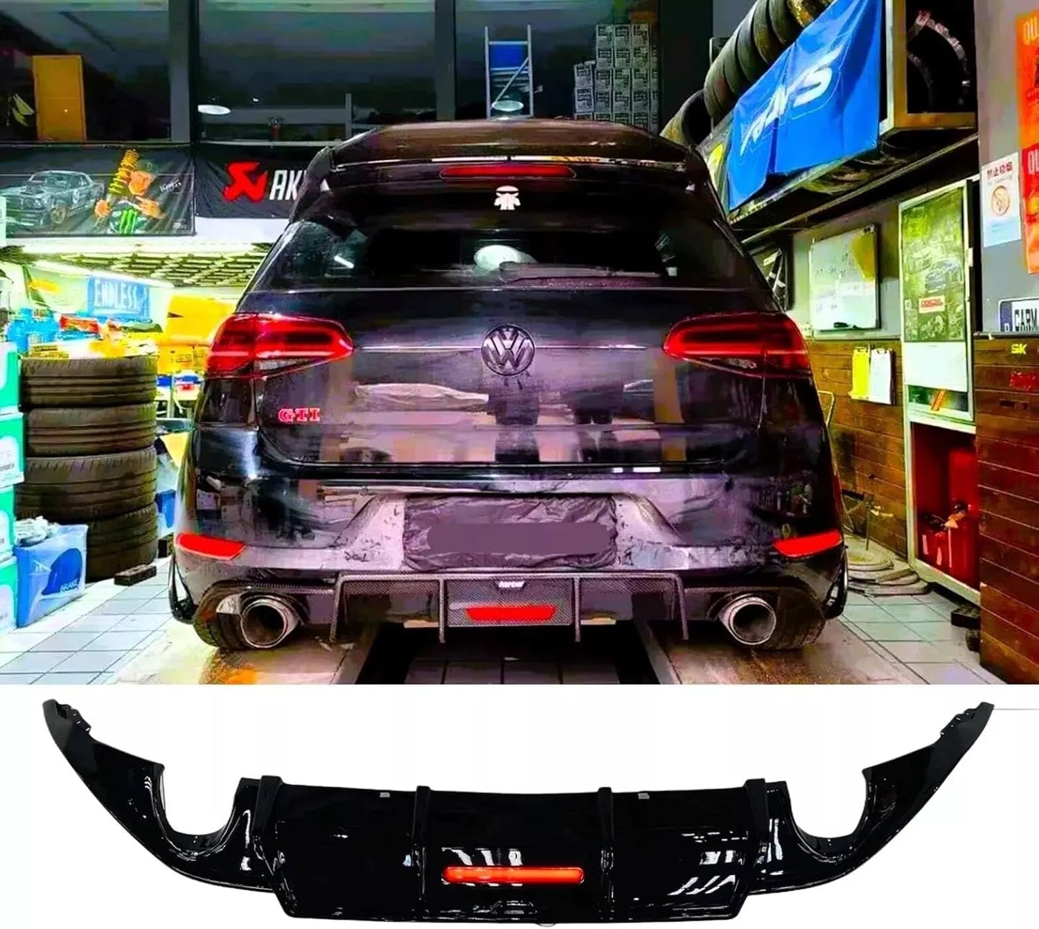 Auto Perfectionists UK Rear Valance Diffuser Lip Boot Spoiler Compatible With VW Golf GTD GTI TSI TDI MK7.5 2016-2020 With LED ABS Gloss Black
