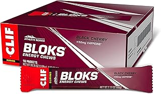 CLIF BLOKS - Black Cherry Flavor with Caffeine - Energy Chews - Non-GMO - Plant Based - Fast Fuel for Cycling and Running - Quick Carbohydrates and Electrolytes - 2.12 oz. (18 Count)