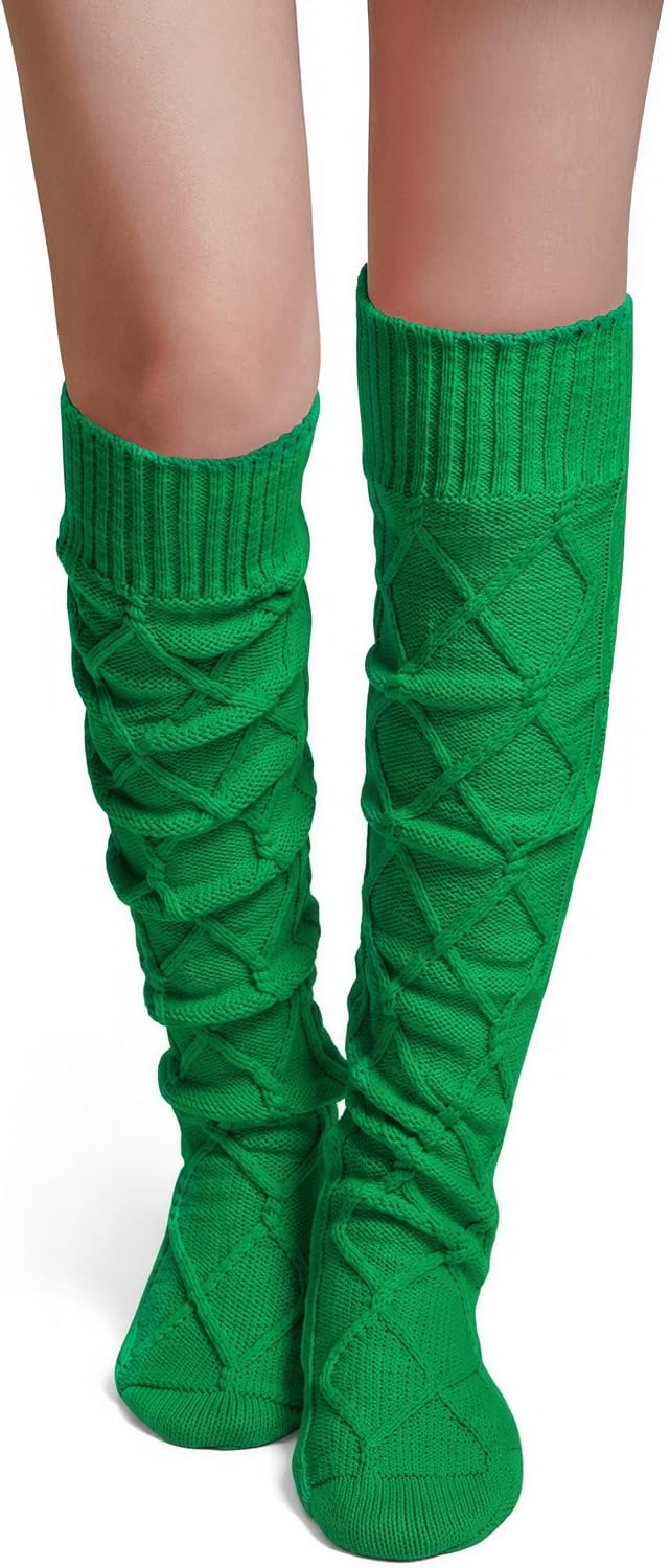 Pcavin Thigh High Socks for Women, Long Cable Knit Over Knee Boot Stockings