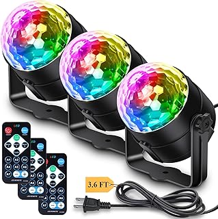 3-Pack Disco Ball Halloween Party Decorations Lights with Remote Control, Sound Activated Music Sync DJ Stage Strobe Light for Christmas Decor Bachelorette Party Dance Karaoke Happy Birthday