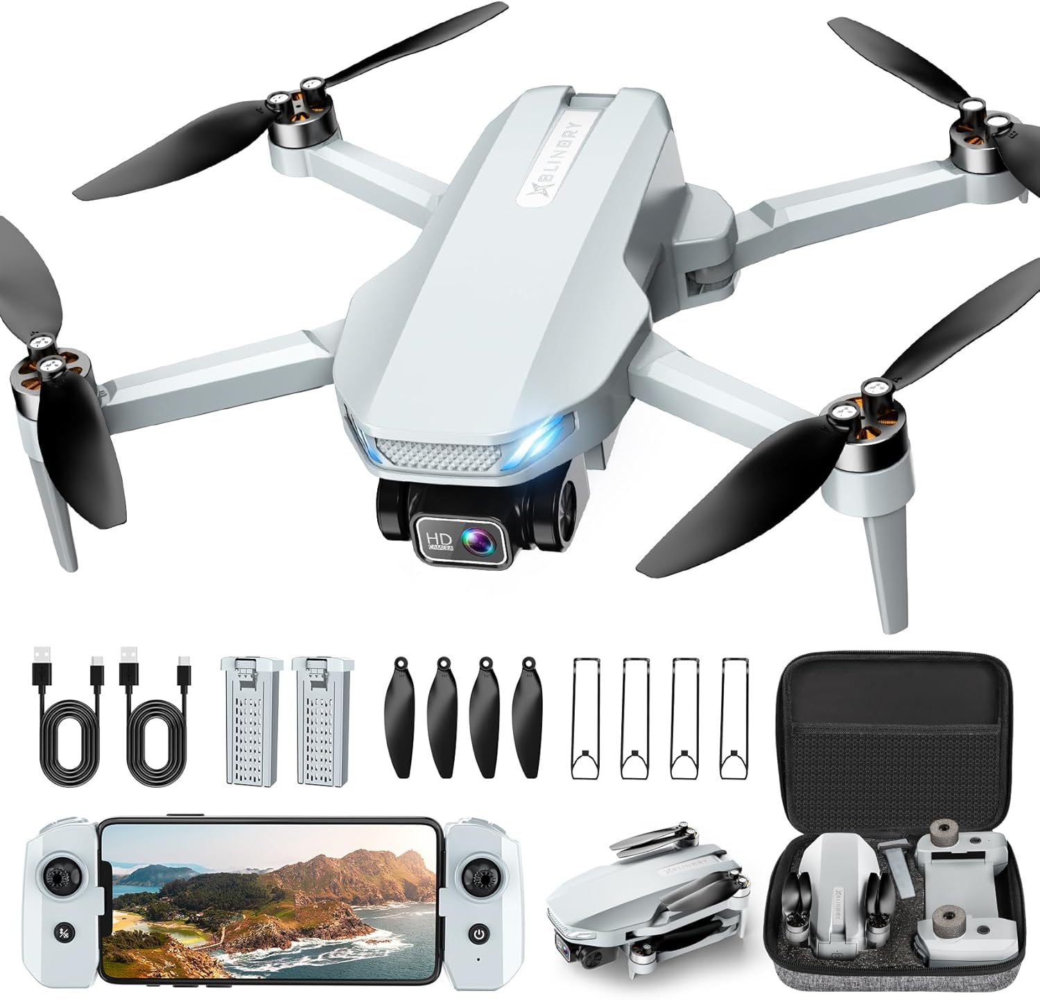 Drone with Camera, 2K HD FPV Drone with Brushless Motor, Altitude Hold, Gesture Selfie, 3D Flips, Waypoint Fly, One Key Take Off/Landing, Foldable Mini Drones for Adults and Beginners