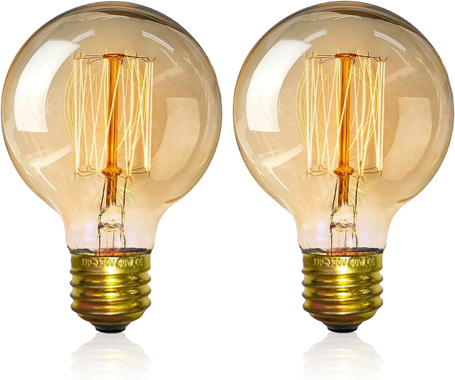 Vintage Edison Light Bulbs, Dimmable Screw Edison Bulbs Incandescent Light Bulb Globe Bulbs Retro Filament Lamp Warm Light 40w G80 E27 220V-2Pack