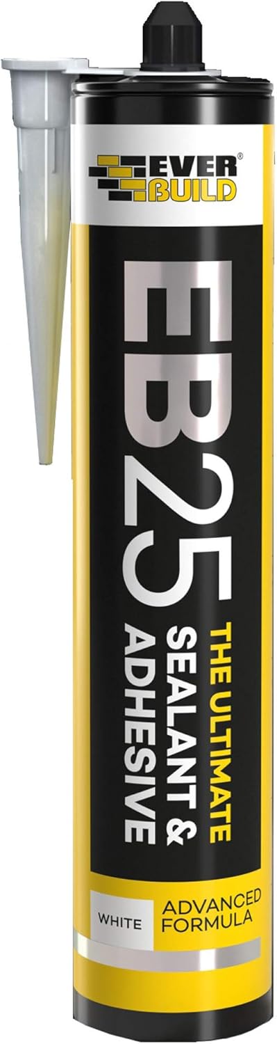 Everbuild EB25 The Ultimate Sealant and Adhesive Cartridge – Hybrid Polymer Adhesive – Waterproof and Weatherproof – White – 300ml