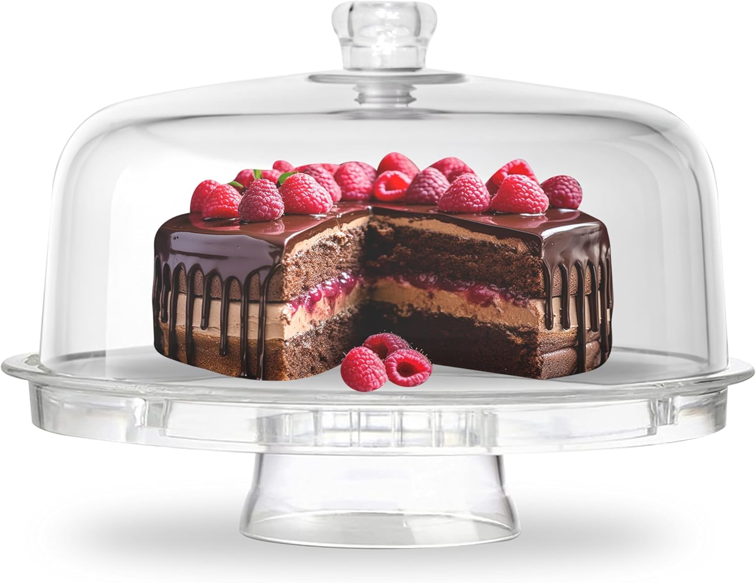 Multi-Function 6-in1 Clear Cake Stand with Dome Lid, Cake Dome Platter Snack Fruit Server Salad Bowl Kitchen Party BBQ Picnic Tray by Crystals