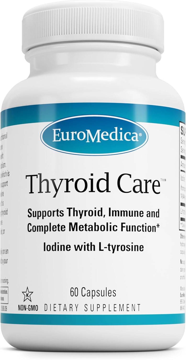 EuroMedica Thyroid Care - Immune Health & Energy Support Formula - Nutritional Supplement with Iodine for Thyroid Health Support - Wellness Supplement with L-Tyrosine - 60 Capsules