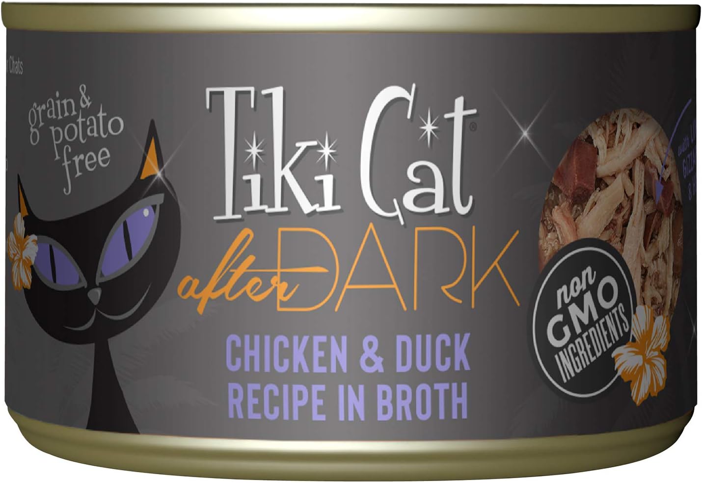 Tiki Cat After Dark, Chicken & Duck, High-Protein and 100% Non-GMO Ingredients, Wet Cat Food for Adult Cats, 5.5 oz. Cans (Pack of 8)