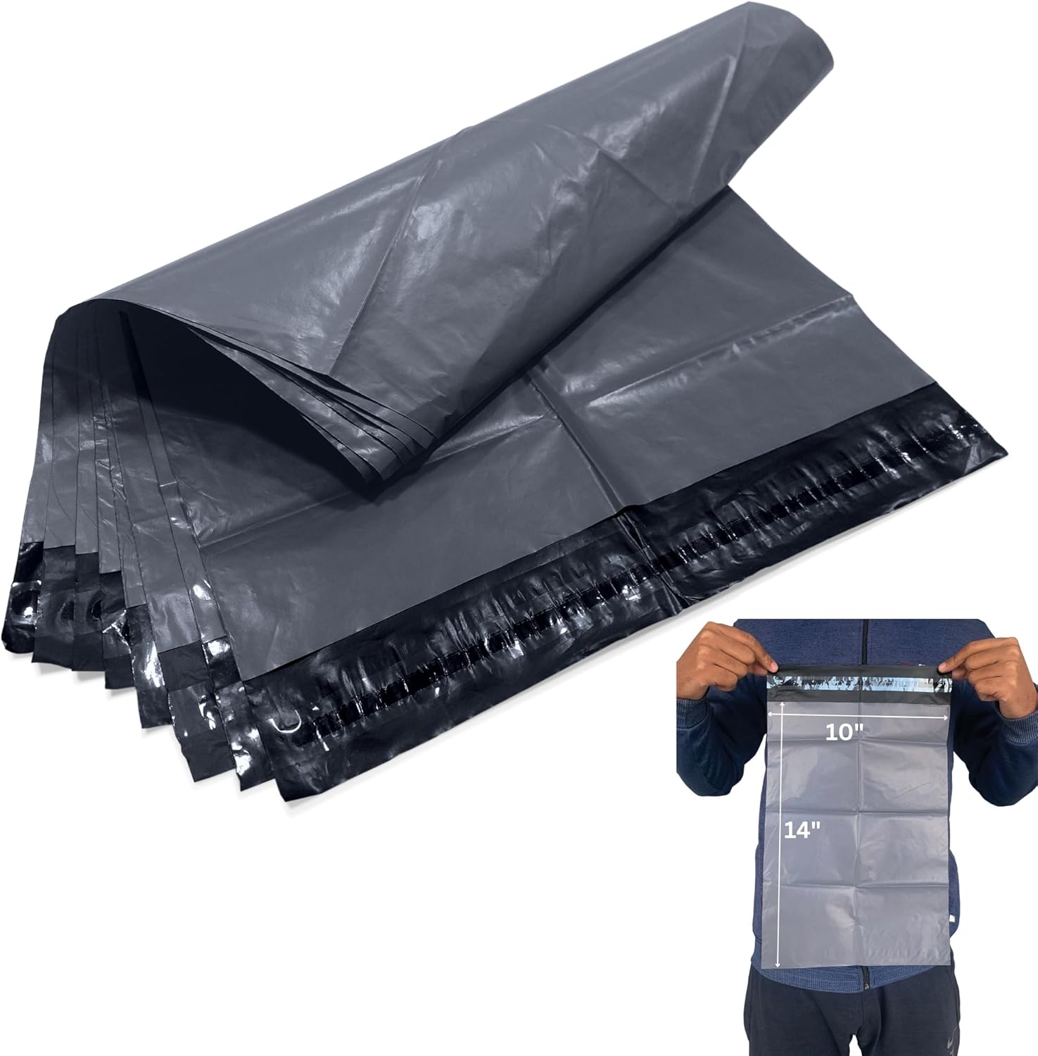 JeeJaan® 50 Pcs Grey Parcel Bags 10" x 14" - 254 x 354 mm A4 Poly Mailers Grey Postage Bags - Envelope Courier Shipping Mailers Strong Recyclable Poly Mailer for Envelope & Courier Shipping