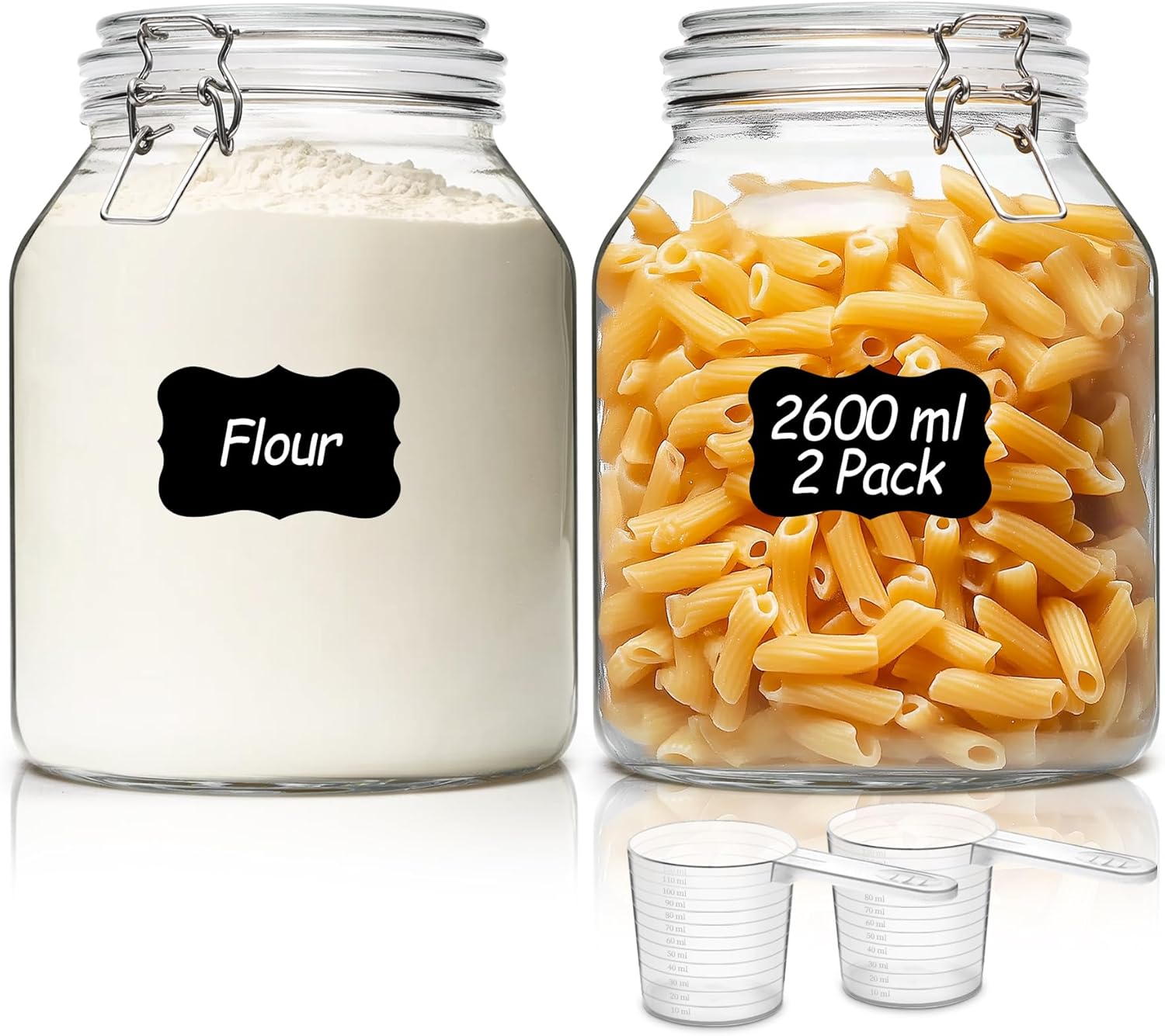 ComSaf Glass Jars with Airtight Lid 2600ml, Wide Mouth Gallon Mason Jars, Large Storage Containers with Lids, Flour Sugar Storage Containers, Big Glass Canister for Rice, Oats, Pickle, Set of 2