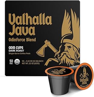 Death Wish Coffee Co. Valhalla Java Single Serve Pods - Extra Kick of Caffeine - Dark Roast Coffee Pods - Made with USDA Certified Organic Fair Trade Arabica and Robusta Beans (50 Count)