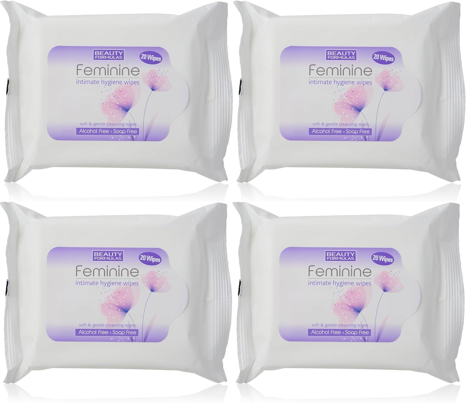 Feminine Intimate Hygiene Wipes, 4 Pack (80 Wipes Total), Soft & Gentle Cleansing, Alcohol-Free, Soap-Free, Travel-Friendly