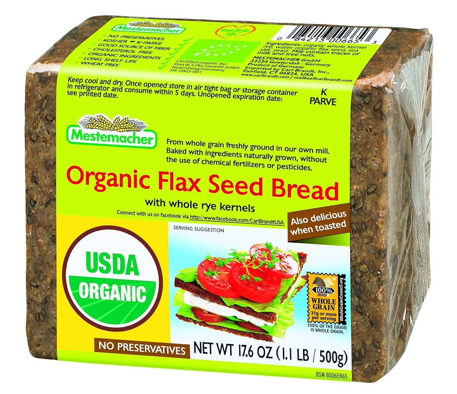 Mestemacher Organic German Bread - Flax Seed (17.6 ounce)