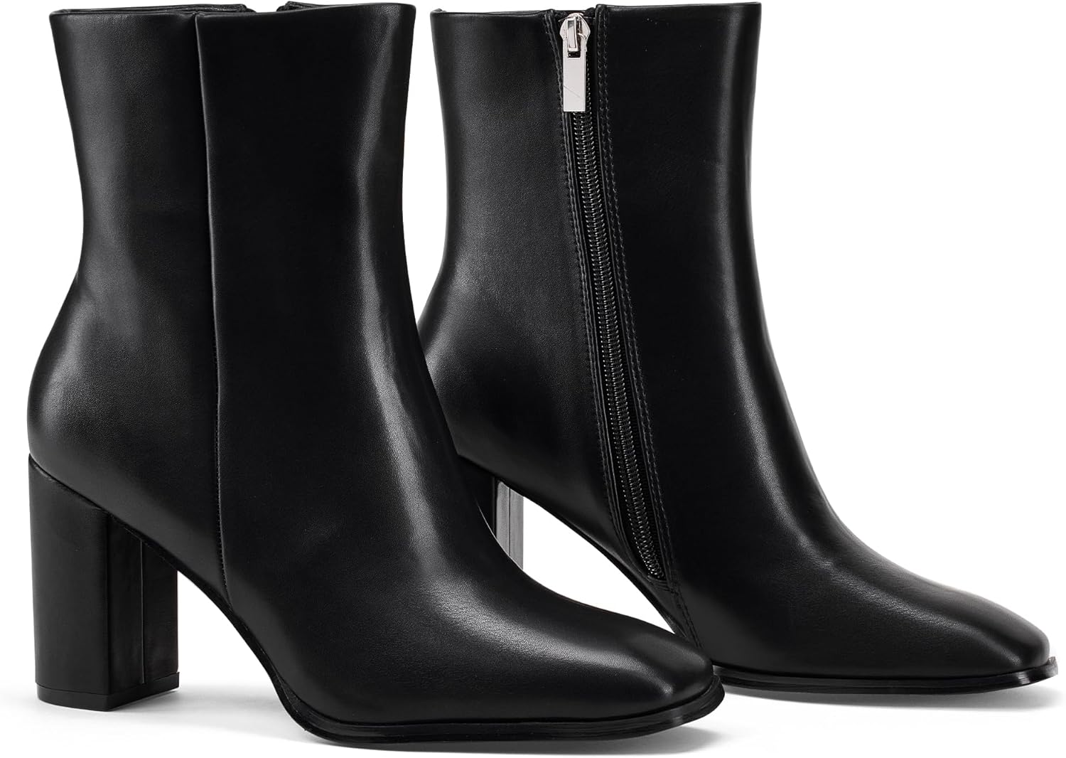 Elisabet Tang Women Ankle Boots 3 Inch Chunky Heel Side Zipper Ankle Booties with Square Toe