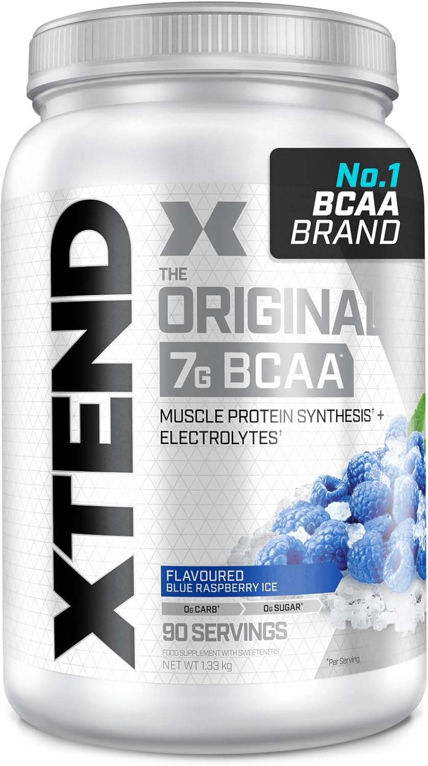 XTEND Original BCAA Powder Blue Raspberry Ice 90 Servings | 7g BCAAs Per Serving | Sugar Free Branched Chain Amino Acids and Electrolytes Powder for Post Workout Muscle Recovery and Hydration