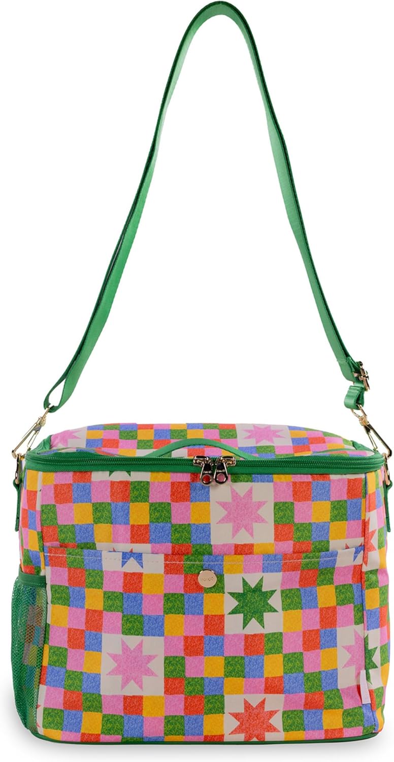 ban.do Super Chill Cooler Bag, Insulated Bag with Shoulder Straps, Zipper & Pocket, Nylon Cooler, Cute Portable Cooler for Picnics or Beach Days, Checker Stars
