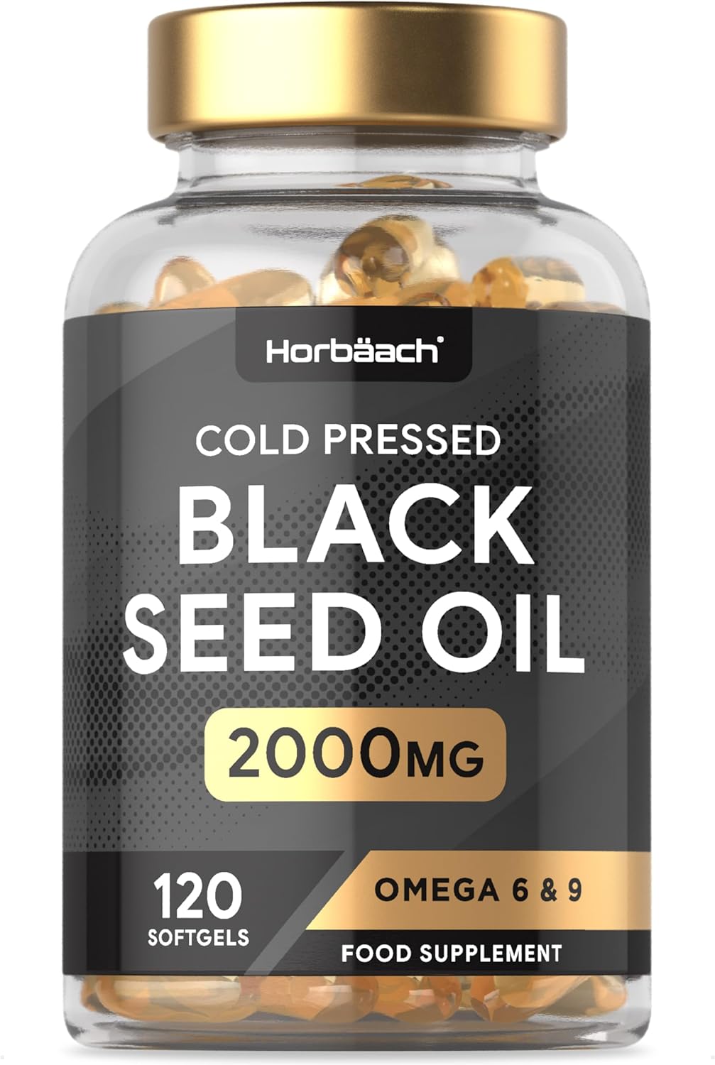 Black Seed Oil Capsules 2000mg | 120 Count | Cold Pressed Nigella Sativa Supplement with Omega 6 and 9 | No Artificial Preservatives | by Horbaach